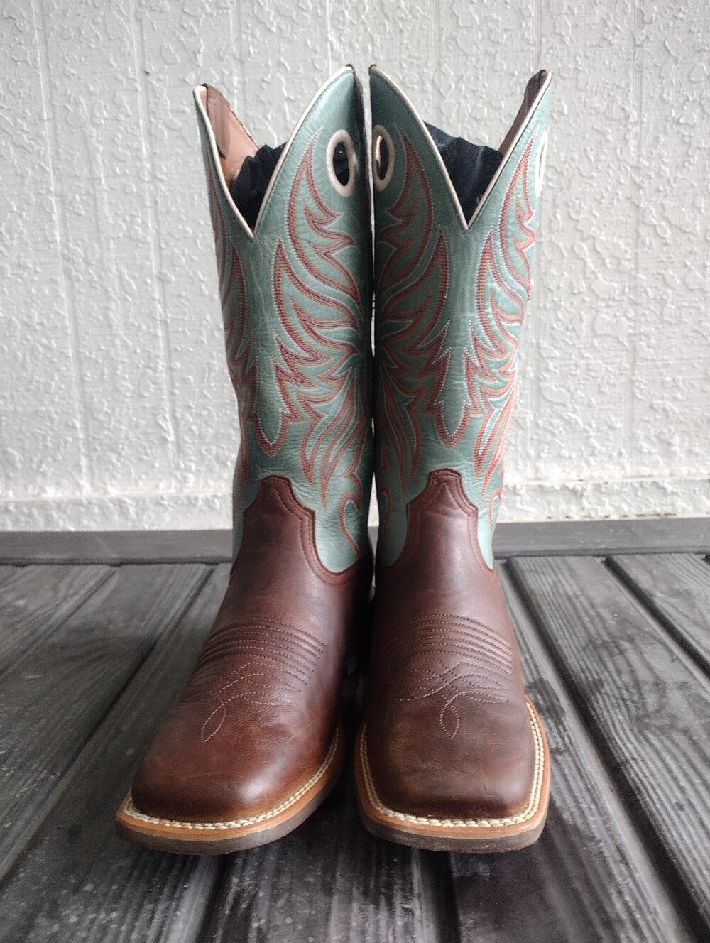 Ariat Round Up Rider Western Cowboy Boots Brown & Teal Leather Embroidered Women - Picture 4 of 9